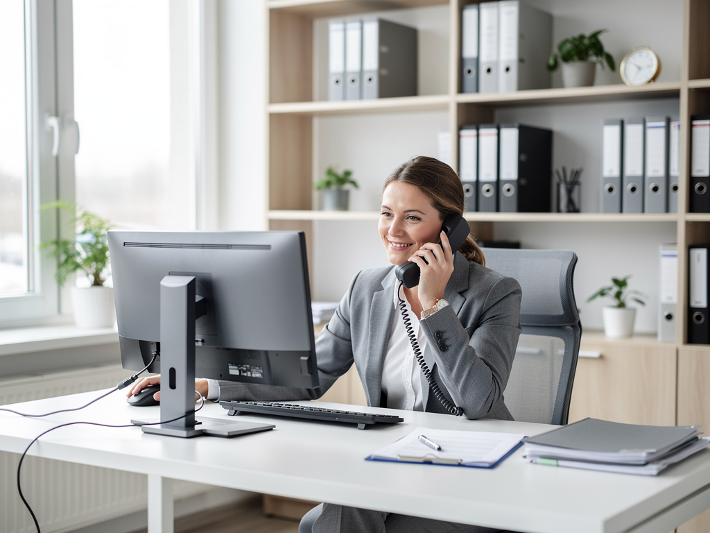 Freundlicher Kundenservice-Mitarbeiter am Telefon in hellem B&uuml;ro